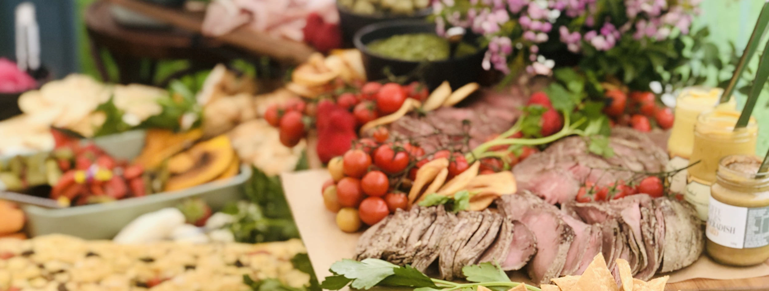 A Photo of our Grazing table, full of fresh local produce, house made products, beautifully styled for stunning visual appeal